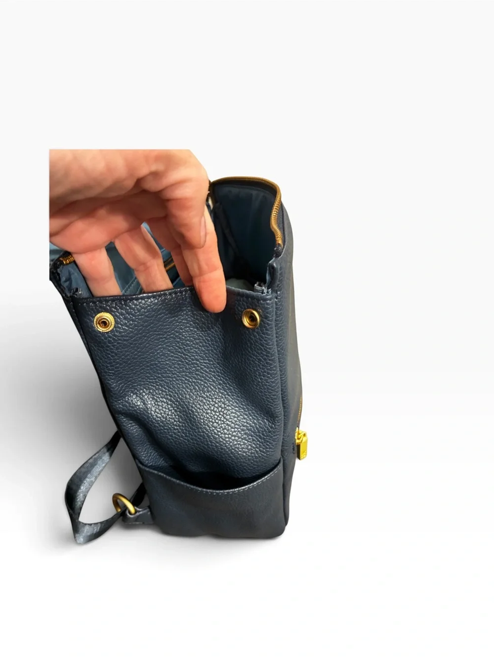 Freshly Picked Navy Faux Leather Diaper Backpack with Gold Hardware Smaller Size